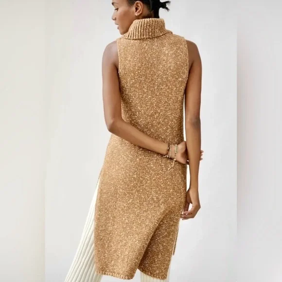 by Anthropologie Turtleneck Sleeveless High-Low Knit Sweater Dress size L - Picture 3 of 13